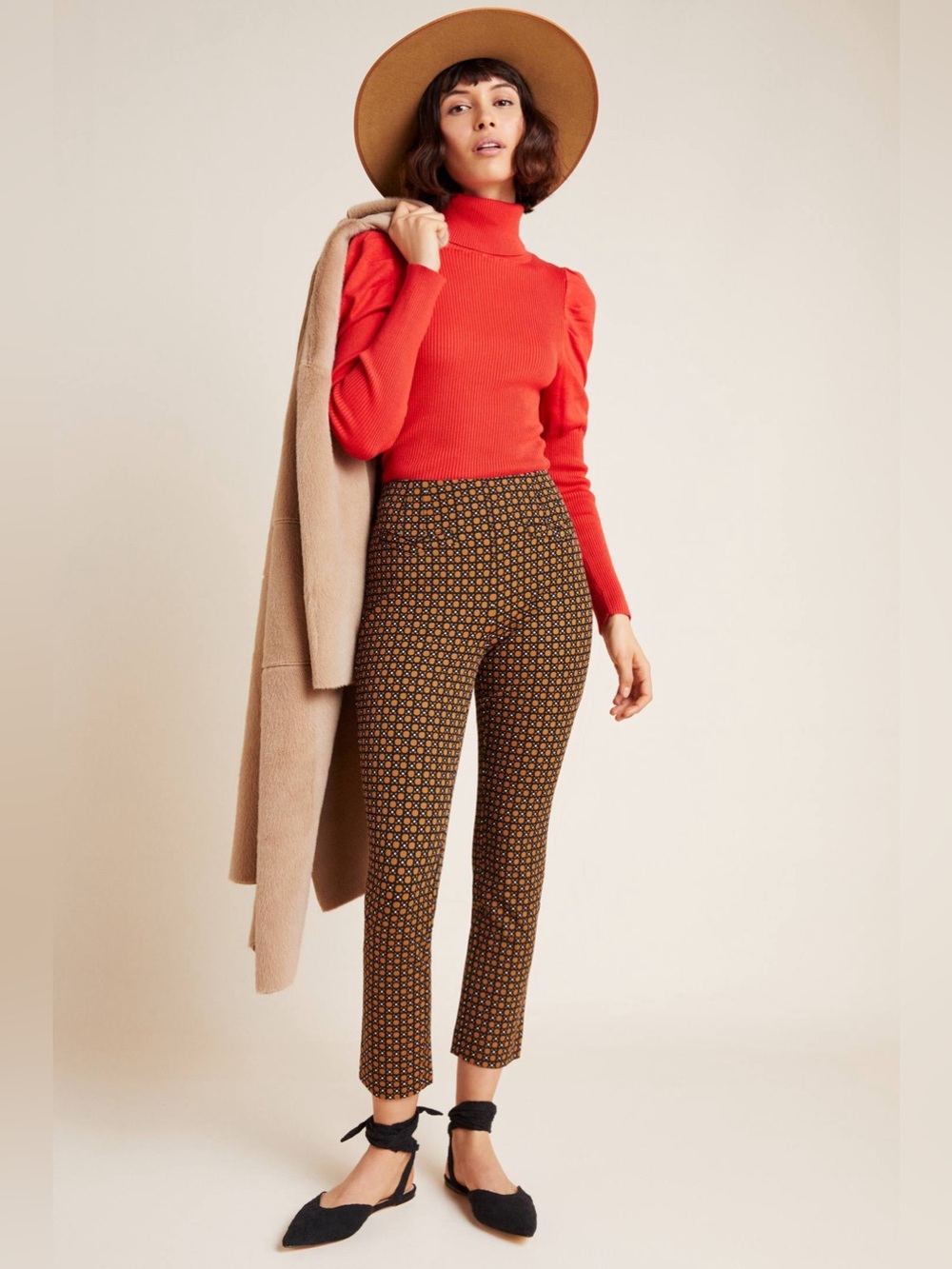 Anthropologie The Essential Slim Brown Geometric Stretch Cropped Pants